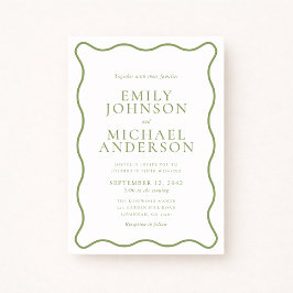 Convites Green Wavy Outline Wedding Invitation