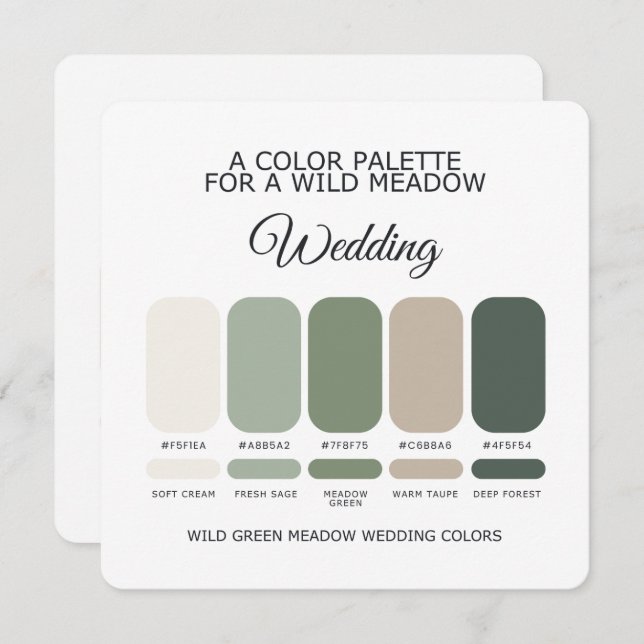 Convites Green Wedding Color Palette Card (Frente/Verso)