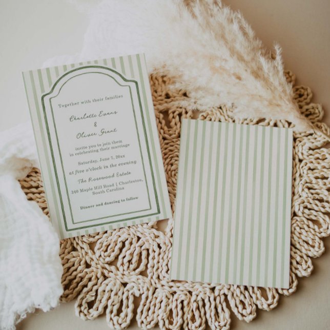 Convites Green Wedding Striped Invitation  (Criador carregado)