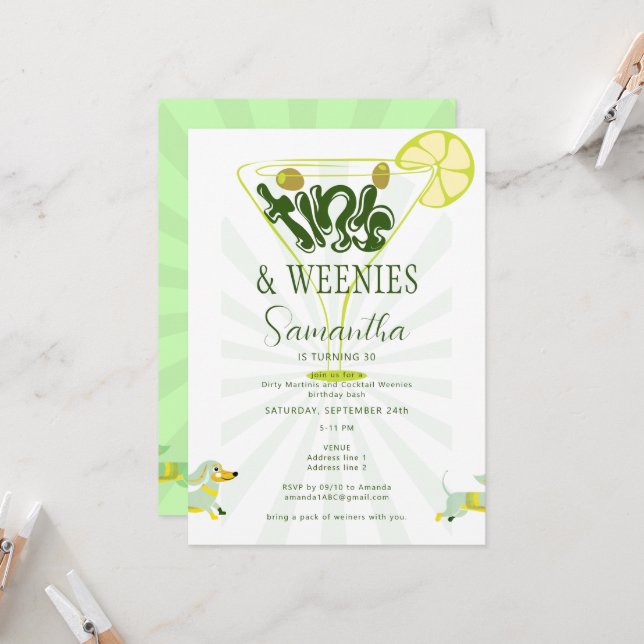 Convites Green Weenes & Tinis Engraçado Festa de aniversári (Frente/Verso In Situ)