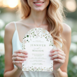 Convites Green White Flowers Eucalyptus Rose Peony Wedding