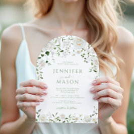 Convites Green White Flowers Eucalyptus Rose Peony Wedding