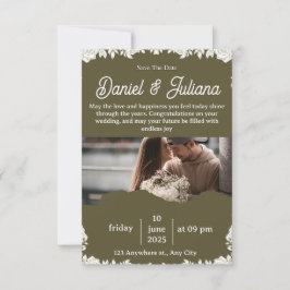 Convites Green & White Overlay Photo Wedding Invitation