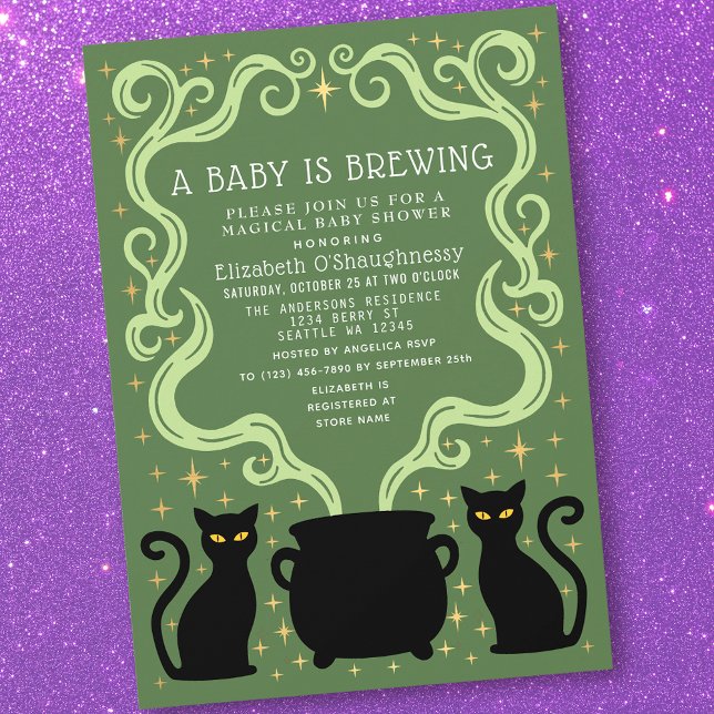 Convites Green Witchy Baby is Brewing Baby Shower  (Criador carregado)
