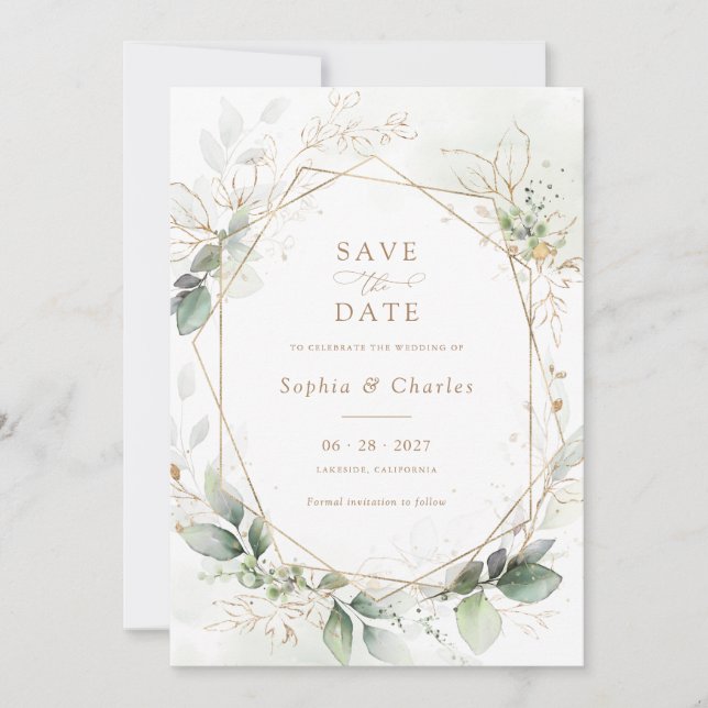 Convites Greenere Dourado deixa data de salvamento geométri (Frente)