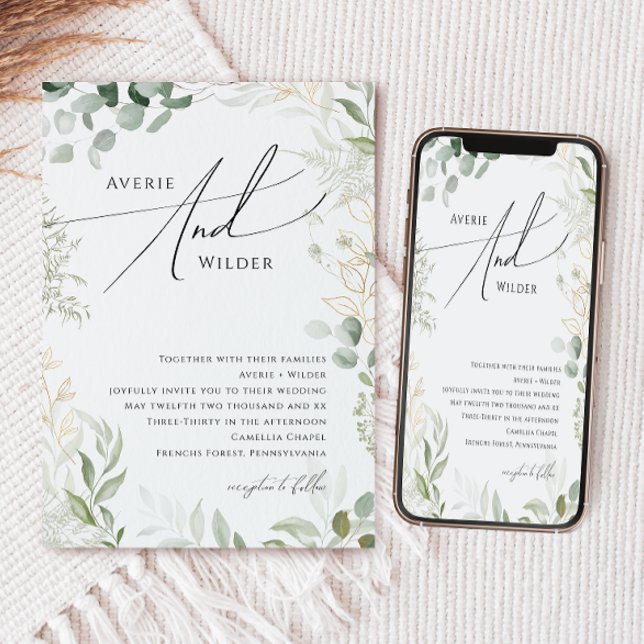 Convites Greenerescência Whimsical e Casamento Dourado de T (Criador carregado)