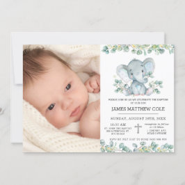 Convites Greenerescer Blue Elephant Baptism Christening Fot