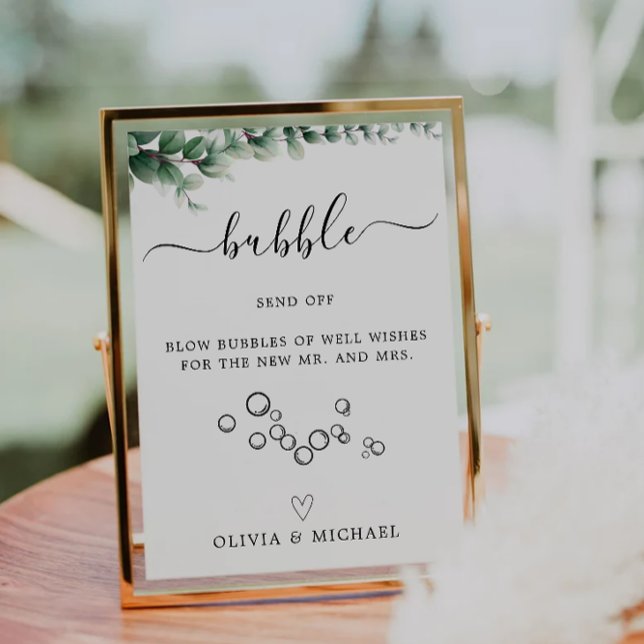 Convites Greenerescer Bubble Enviar Sinal, Sinal De Casamen (Greenery Bubble Send Off Sign, Wedding Sign, Invitation)