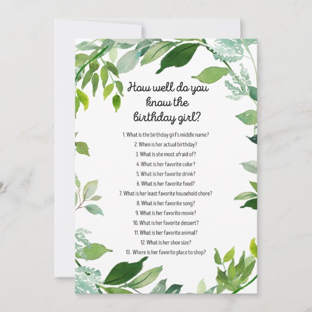 Convites Greeneric Botanical Birthday Girl Game 5x7" Tamanh (Frente)
