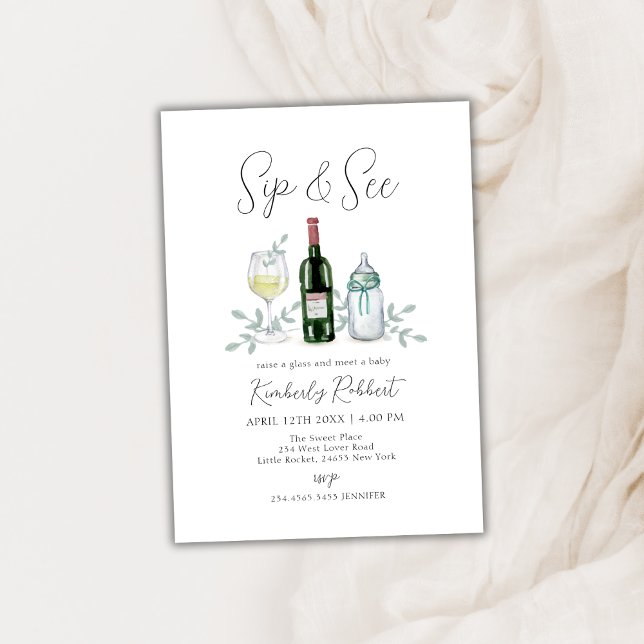Convites Greenerne Champagne Sip & See Chá de fraldas (Greenery Champagne Sip & See Baby Shower Invitation)