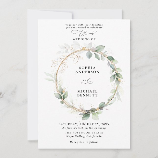 Convites Greenery and Gold Wedding Invitation (Frente)
