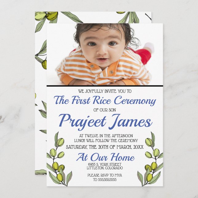 Convites Greenery Annaprashan (Frente/Verso)