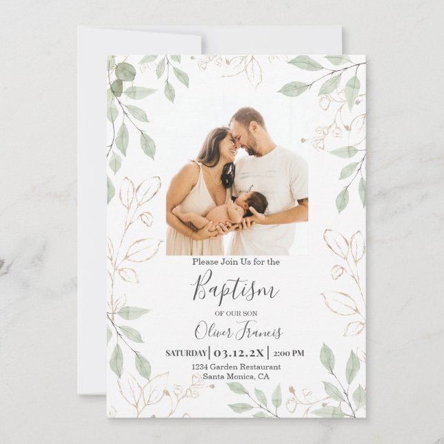 Convites Greenery Arch Baptism (Frente)