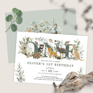 Convites Greenery Australian Animais Selvagens Um primeiro 