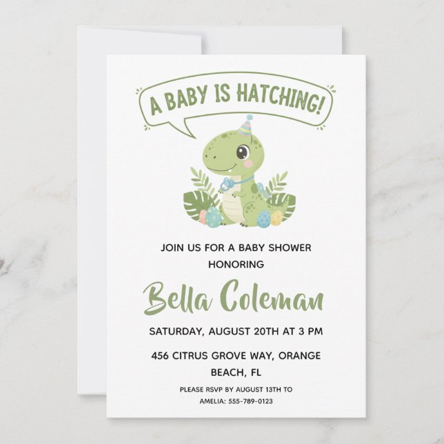 Convites Greenery baby dinosaur baby shower invitations (Frente)