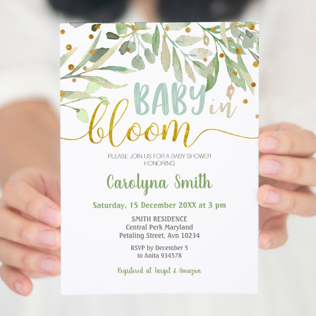 Convites Greenery Baby in Bloom Chá (Criador carregado)