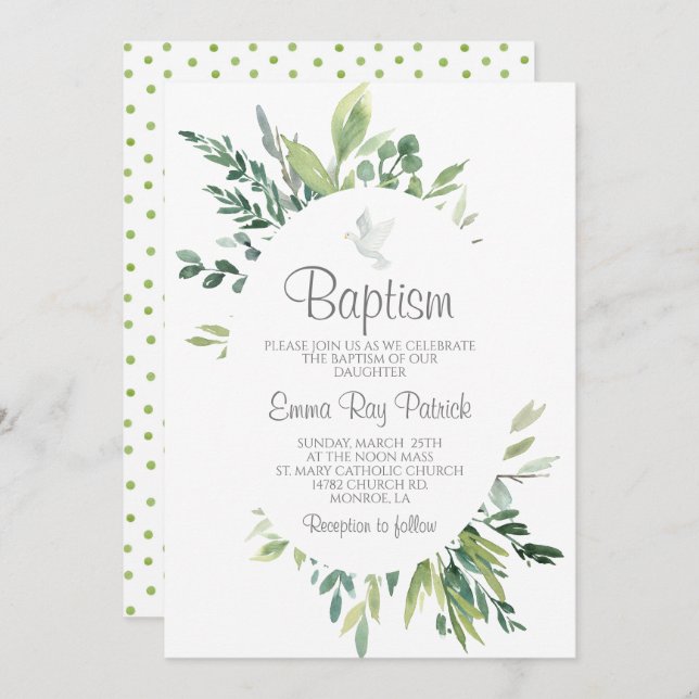 Convites Greenery Baptism (Frente/Verso)