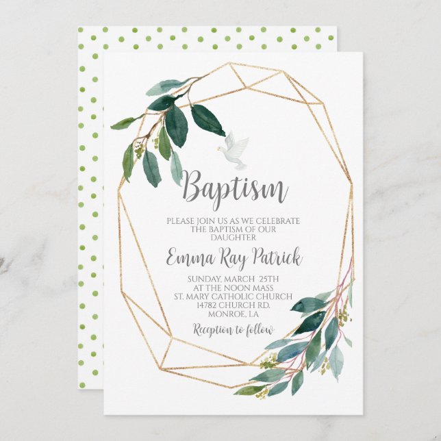 Convites Greenery Baptism (Frente/Verso)
