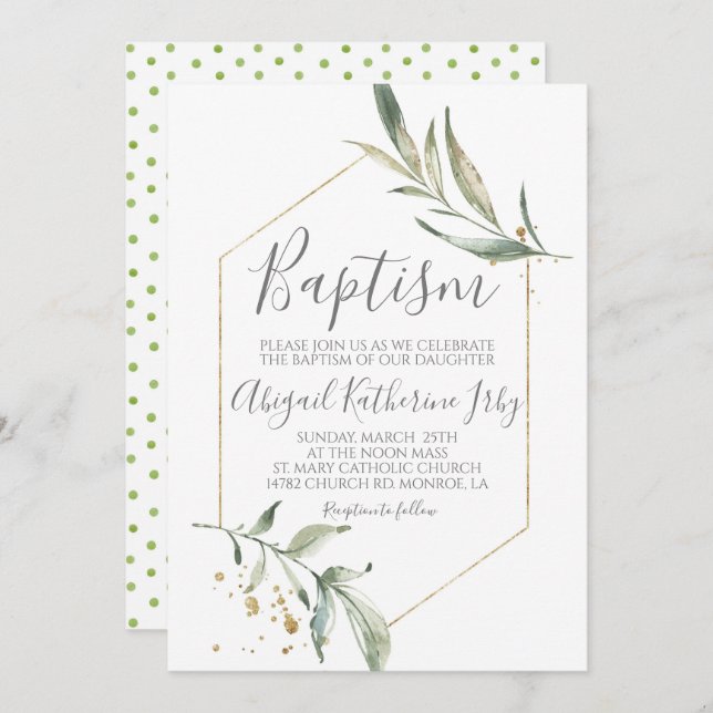 Convites Greenery Baptism (Frente/Verso)