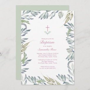 Convites Greenery Baptism Convide, Menina