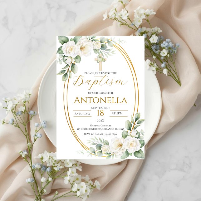 Convites Greenery Baptism Invitation (Criador carregado)