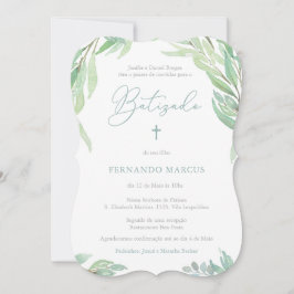 Convites Greenery Baptism Party For Boy em Português