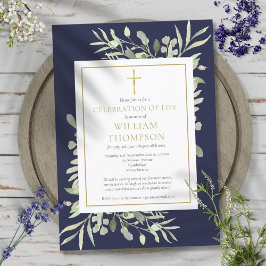 Convites Greenery Blue Celebration of Life Funeral