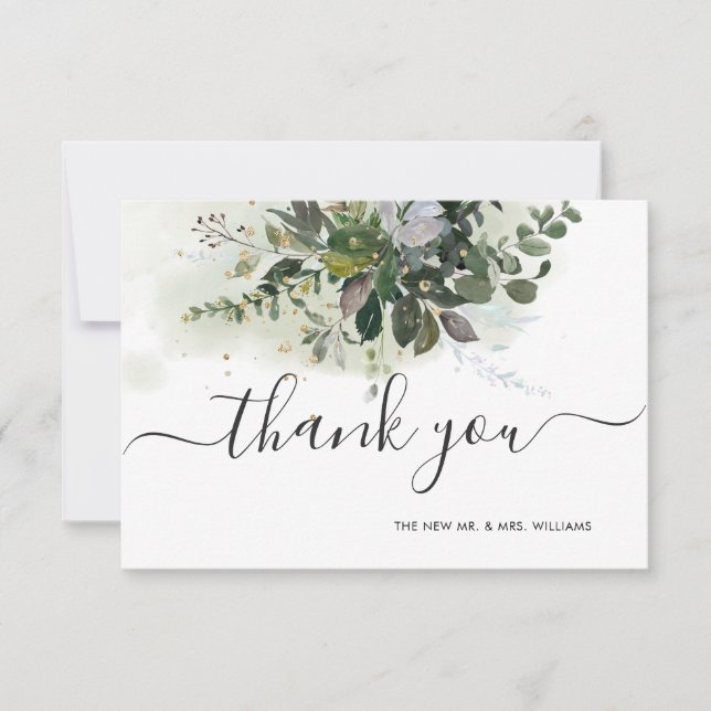 Convites Greenery Blue Gum Eucalyptus Obrigado (Frente)