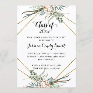 Convites Greenery Boho Classe Geométrica de Graduação de