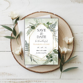 Convites Greenery boho gold geometric watercolour save date