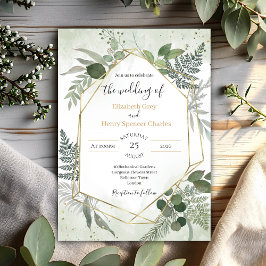 Convites Greenery boho gold geometric watercolour wedding