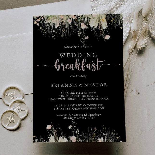 Convites Greenery Boho Wildflower Black Casamento Breakfast (Criador carregado)