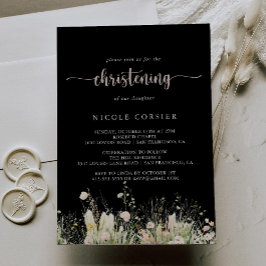 Convites Greenery Boho Wildflower Black Christening