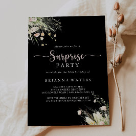 Convites Greenery Boho Wildflower Black Surprise Party