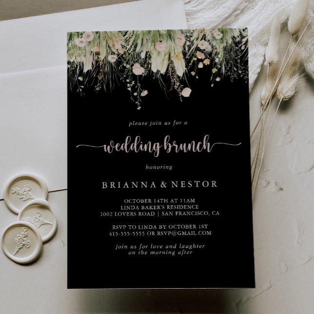 Convites Greenery Boho Wildflower Black Wedch Brunch (Criador carregado)