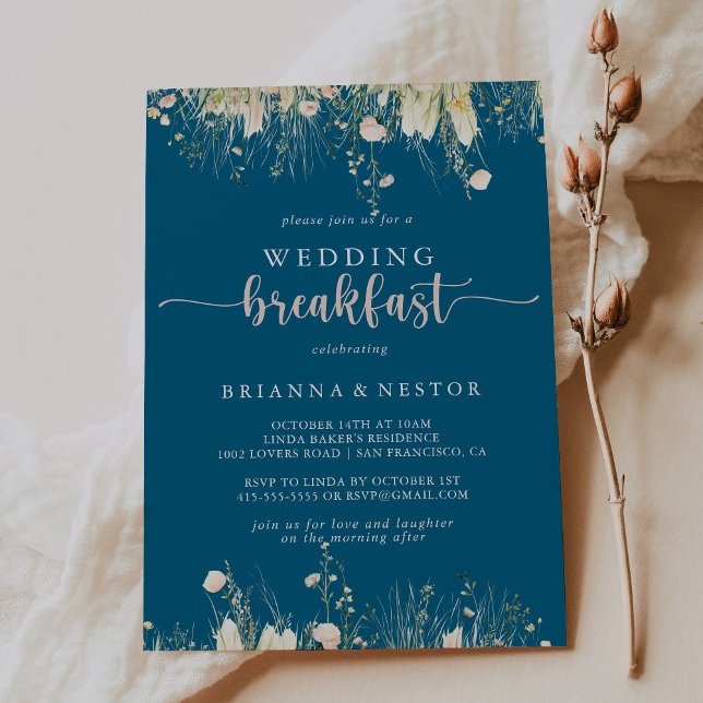 Convites Greenery Boho Wildflower Marinho Casamento Breakfa (Criador carregado)