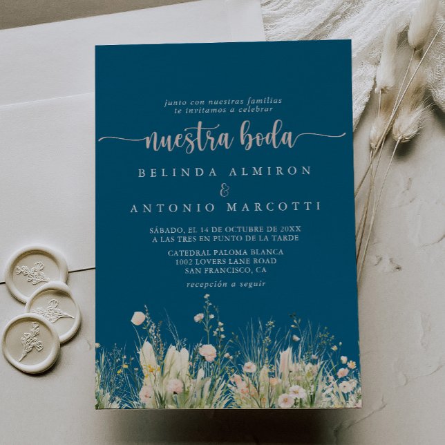 Convites Greenery Boho Wildflower Marinho Nuestra Boda Wedd (Criador carregado)
