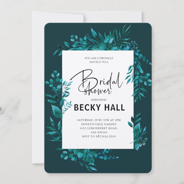Convites Greenery Border Bridal Shower Invitation (Frente)