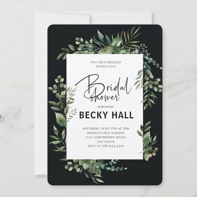 Convites Greenery Border Bridal Shower Invitation (Frente)