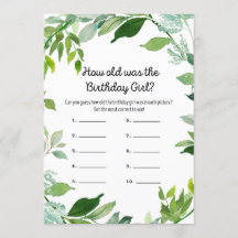 Greenery Botanical Birthday Girl Game 5x7" Tamanho