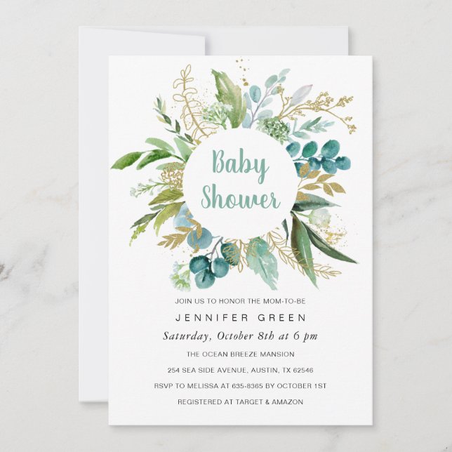 Convites Greenery Botanical Invitation Boy (Frente)