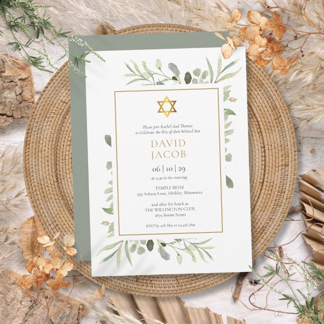 Convites Greenery Brit Milah Jewish Baby Naming (Greenery Brit Milah Jewish Baby Naming Invitation)
