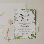 Convites Greenery Calliografia Brunch com o Chá Bride<br><div class="desc">Este brinde de caligrafia verde com o convite para o chá da noiva é perfeito para um chá de casamento moderno. A design apresenta folhas tropicais predominantemente verdes com um toque de flores rosadas.</div>