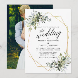 Convites Greenery Calliografia Foto Geométrica Casamento
