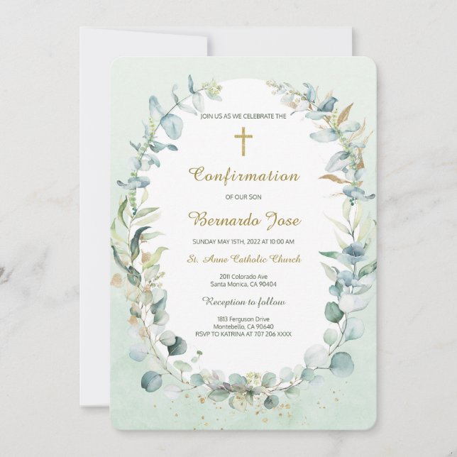 Convites Greenery Confirmation Boy Modelo (Frente)