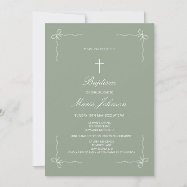 Convites Greenery custom girl modern baptism invitation (Frente)