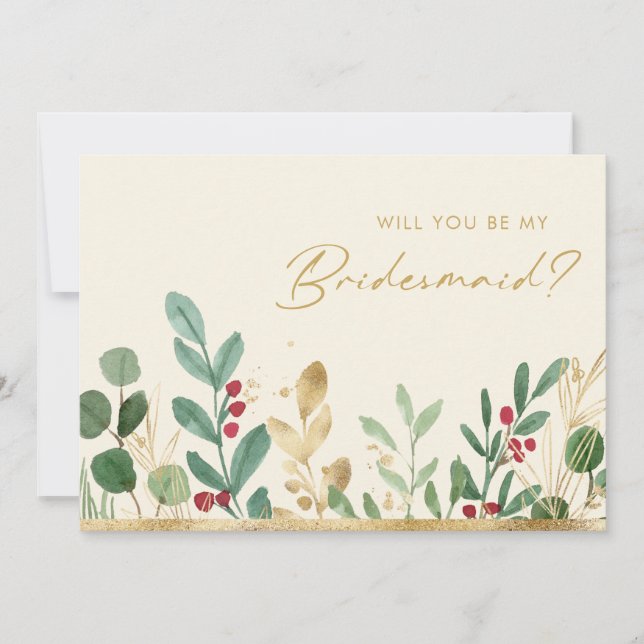 Convites Greenery de Natal | Proposta Cream Bridesmaid (Frente)