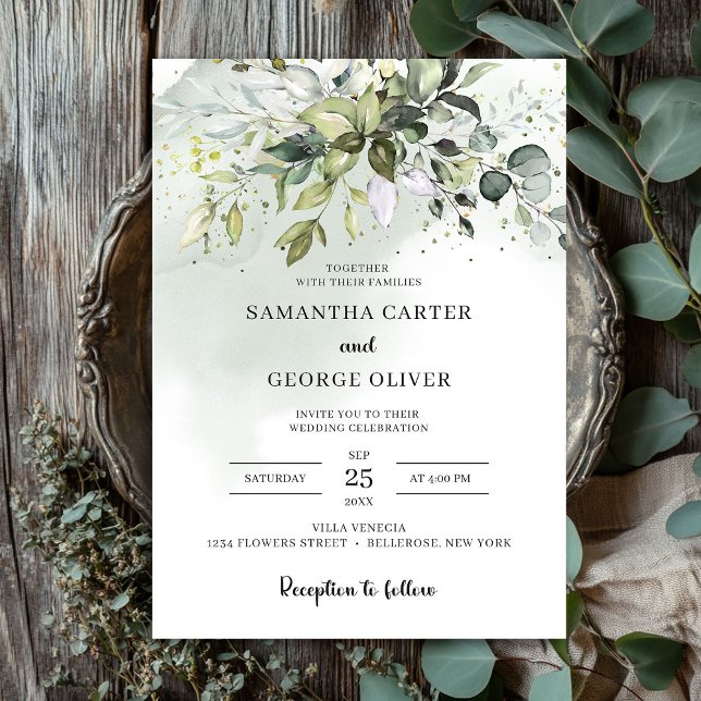 Convites Greenery deixa boho eucalipto personalizado (Greenery leaves boho eucalyptus personalized invitation)