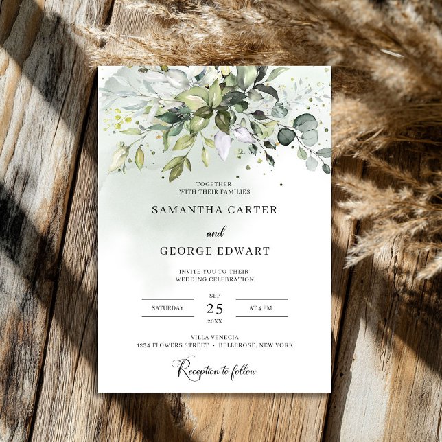 Convites Greenery deixa boho eucalipto personalizado (Greenery leaves boho eucalyptus personalized invitation)