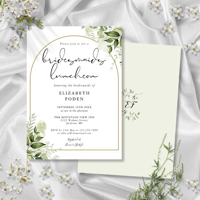 Convites Greenery Dourado Arch Bridesmaids Luncheon (Greenery Gold Arch Bridesmaids Luncheon Invitation)